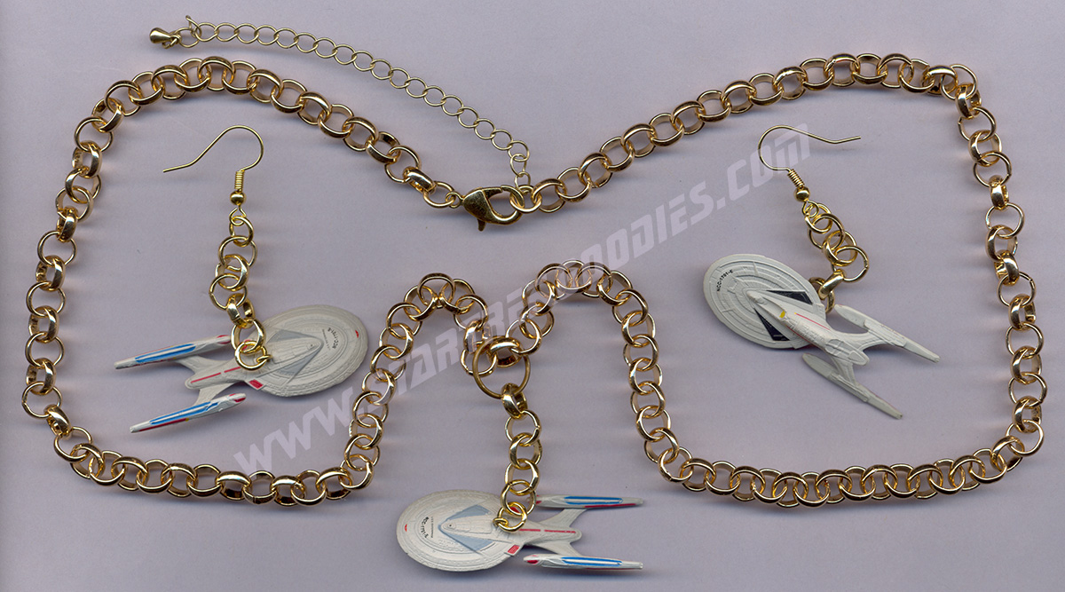 Vintage Star Trek:Next Gen 1701-D Gift Set-Necklace/Earrings-Gold Plated w Box 